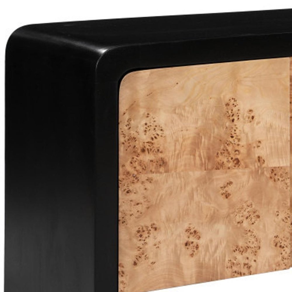 67" Black And Natural Solid Wood Sideboard with Four Doors HomeRoots