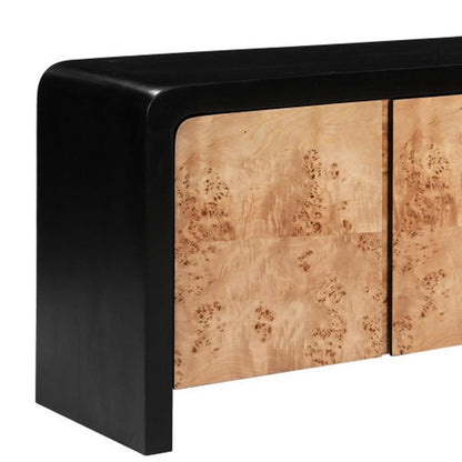 67" Black And Natural Solid Wood Sideboard with Four Doors HomeRoots