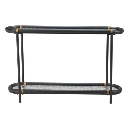 52" Black and Clear Glass Solid Wood and Steel Oval Console Table With Shelf HomeRoots