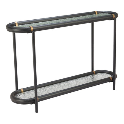 52" Black and Clear Glass Solid Wood and Steel Oval Console Table With Shelf HomeRoots