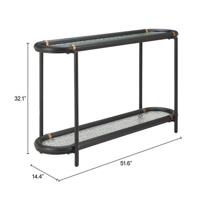 52" Black and Clear Glass Solid Wood and Steel Oval Console Table With Shelf HomeRoots