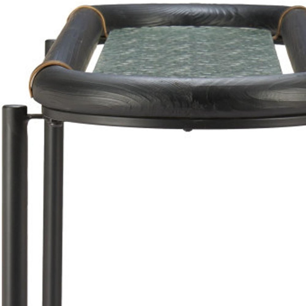 52" Black and Clear Glass Solid Wood and Steel Oval Console Table With Shelf HomeRoots