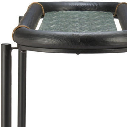 52" Black and Clear Glass Solid Wood and Steel Oval Console Table With Shelf HomeRoots
