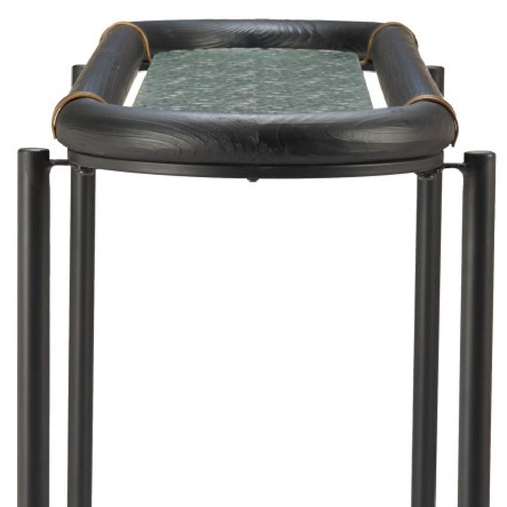 52" Black and Clear Glass Solid Wood and Steel Oval Console Table With Shelf HomeRoots