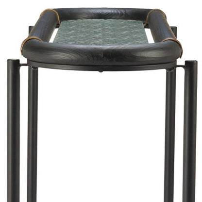 52" Black and Clear Glass Solid Wood and Steel Oval Console Table With Shelf HomeRoots