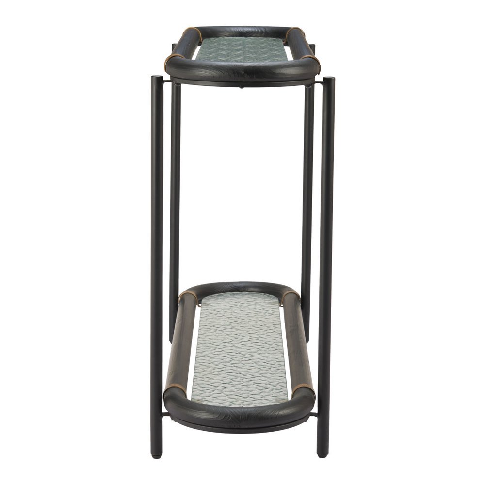 52" Black and Clear Glass Solid Wood and Steel Oval Console Table With Shelf HomeRoots