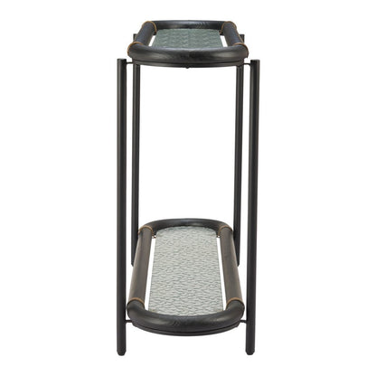 52" Black and Clear Glass Solid Wood and Steel Oval Console Table With Shelf HomeRoots