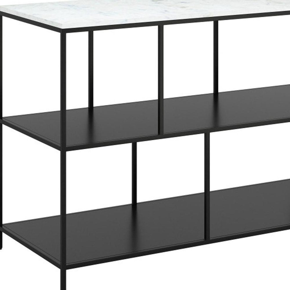 54" White and Black Genuine Marble and Steel Frame Console Table With Two Shelves HomeRoots