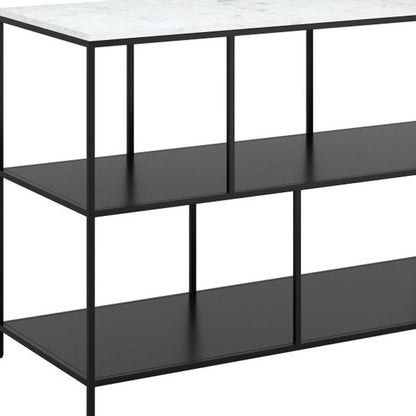 54" White and Black Genuine Marble and Steel Frame Console Table With Two Shelves HomeRoots
