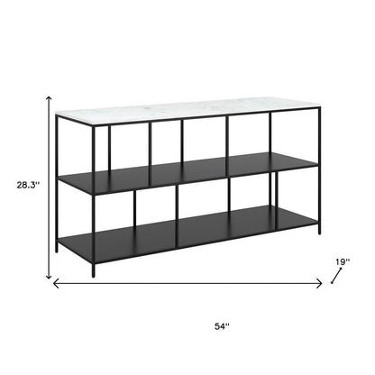 54" White and Black Genuine Marble and Steel Frame Console Table With Two Shelves HomeRoots