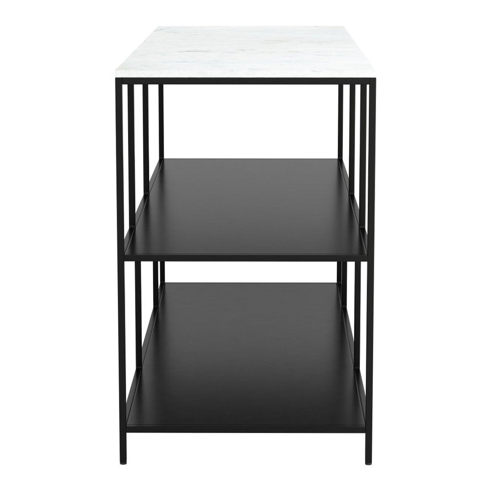 54" White and Black Genuine Marble and Steel Frame Console Table With Two Shelves — view 2