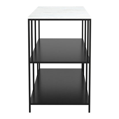 54" White and Black Genuine Marble and Steel Frame Console Table With Two Shelves HomeRoots