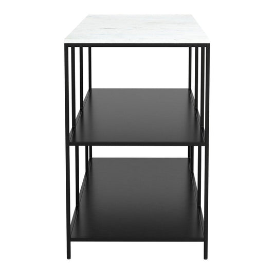 54" White and Black Genuine Marble and Steel Frame Console Table With Two Shelves