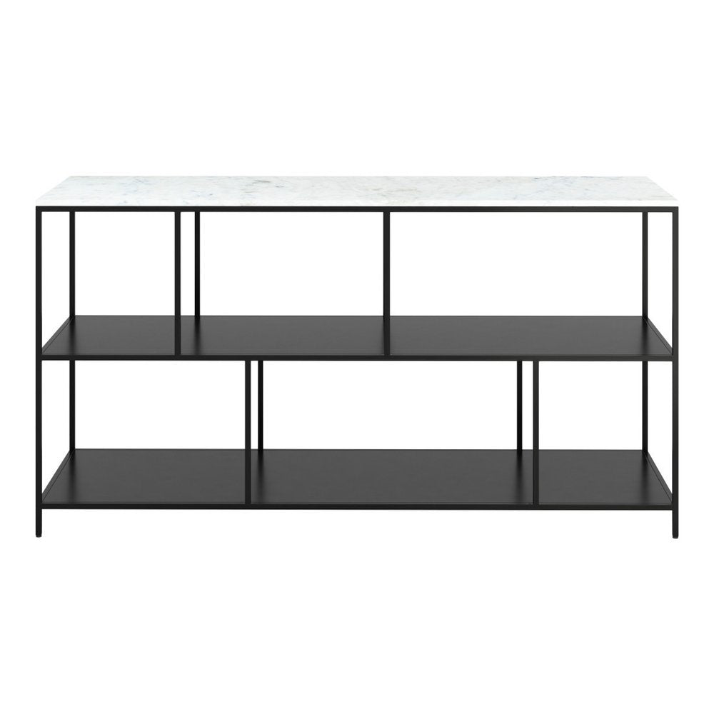 54" White and Black Genuine Marble and Steel Frame Console Table With Two Shelves — view 3