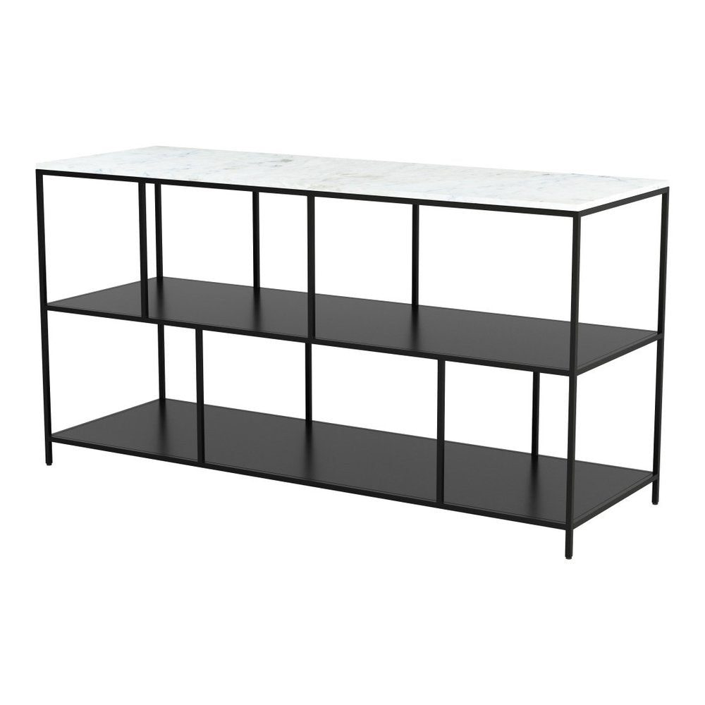 54" White and Black Genuine Marble and Steel Frame Console Table With Two Shelves HomeRoots
