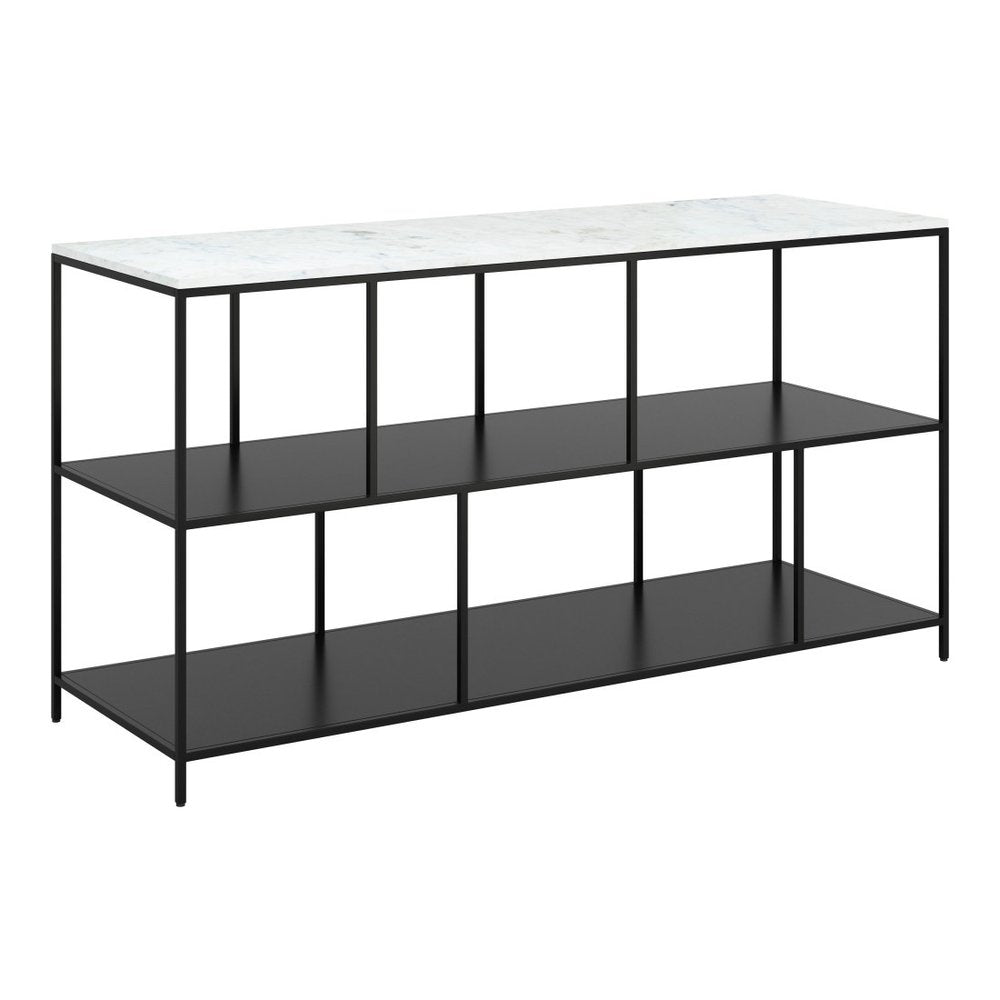54" White and Black Genuine Marble and Steel Frame Console Table With Two Shelves — view 9