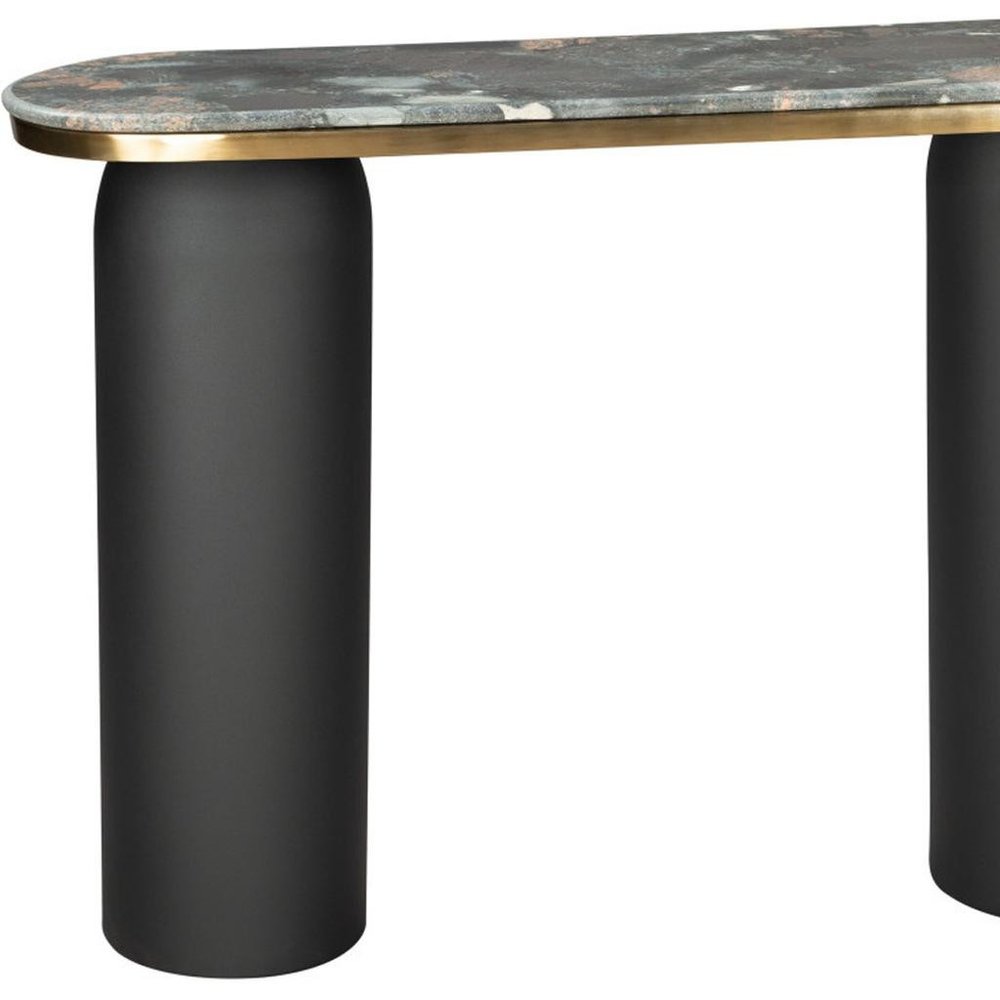 43" Black and Gold Genuine Marble and Steel Double Pedestal Console Table HomeRoots