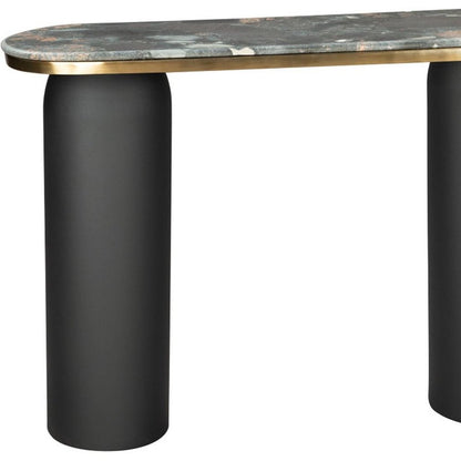 43" Black and Gold Genuine Marble and Steel Double Pedestal Console Table HomeRoots