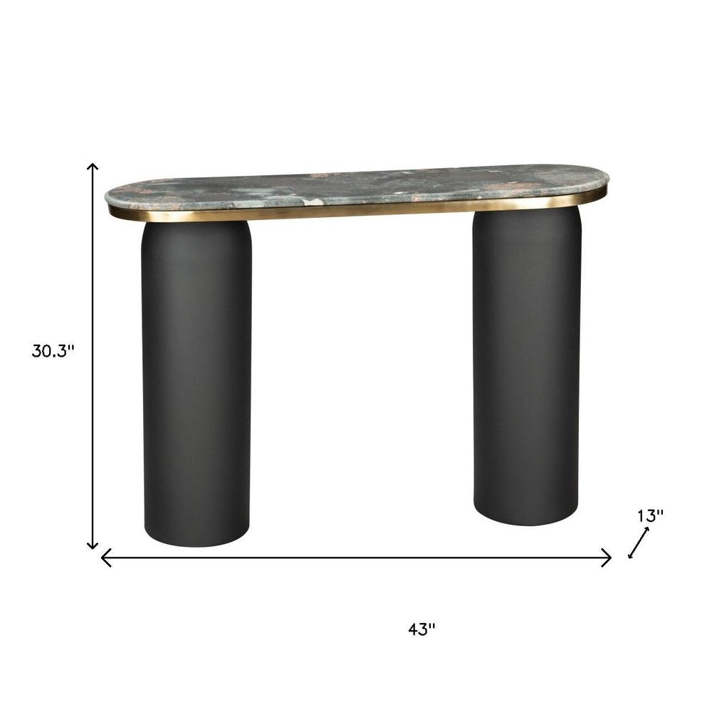 43" Black and Gold Genuine Marble and Steel Double Pedestal Console Table HomeRoots