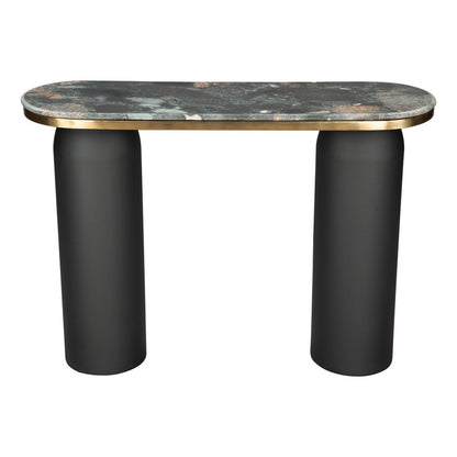 43" Black and Gold Genuine Marble and Steel Double Pedestal Console Table HomeRoots
