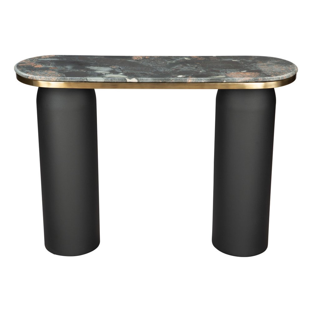 43" Black and Gold Genuine Marble and Steel Double Pedestal Console Table HomeRoots