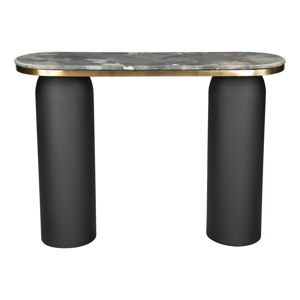43" Black and Gold Genuine Marble and Steel Double Pedestal Console Table HomeRoots