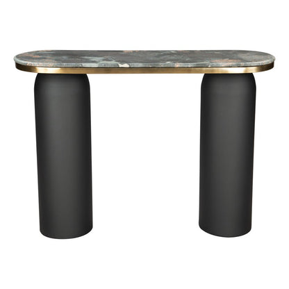 43" Black and Gold Genuine Marble and Steel Double Pedestal Console Table HomeRoots