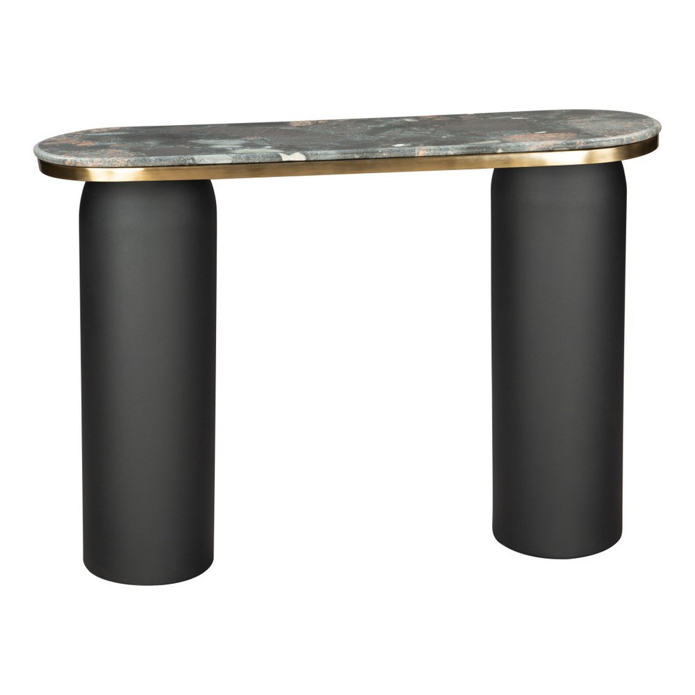 43" Black and Gold Genuine Marble and Steel Double Pedestal Console Table HomeRoots