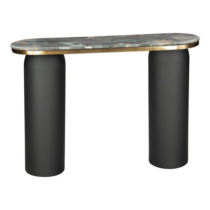 43" Black and Gold Genuine Marble and Steel Double Pedestal Console Table HomeRoots