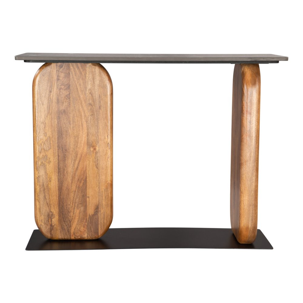 43" Black and Brown Genuine Marble and Solid Wood Solid Console Table HomeRoots
