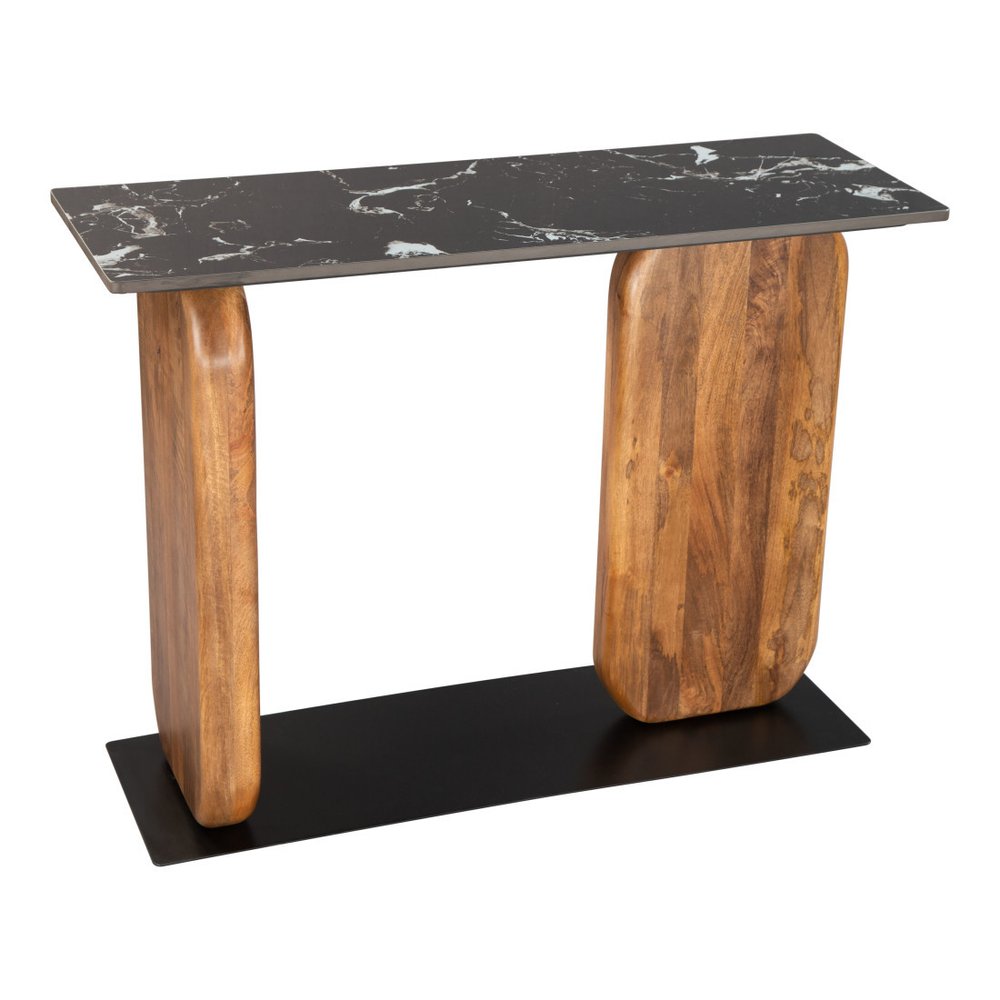 43" Black and Brown Genuine Marble and Solid Wood Solid Console Table HomeRoots