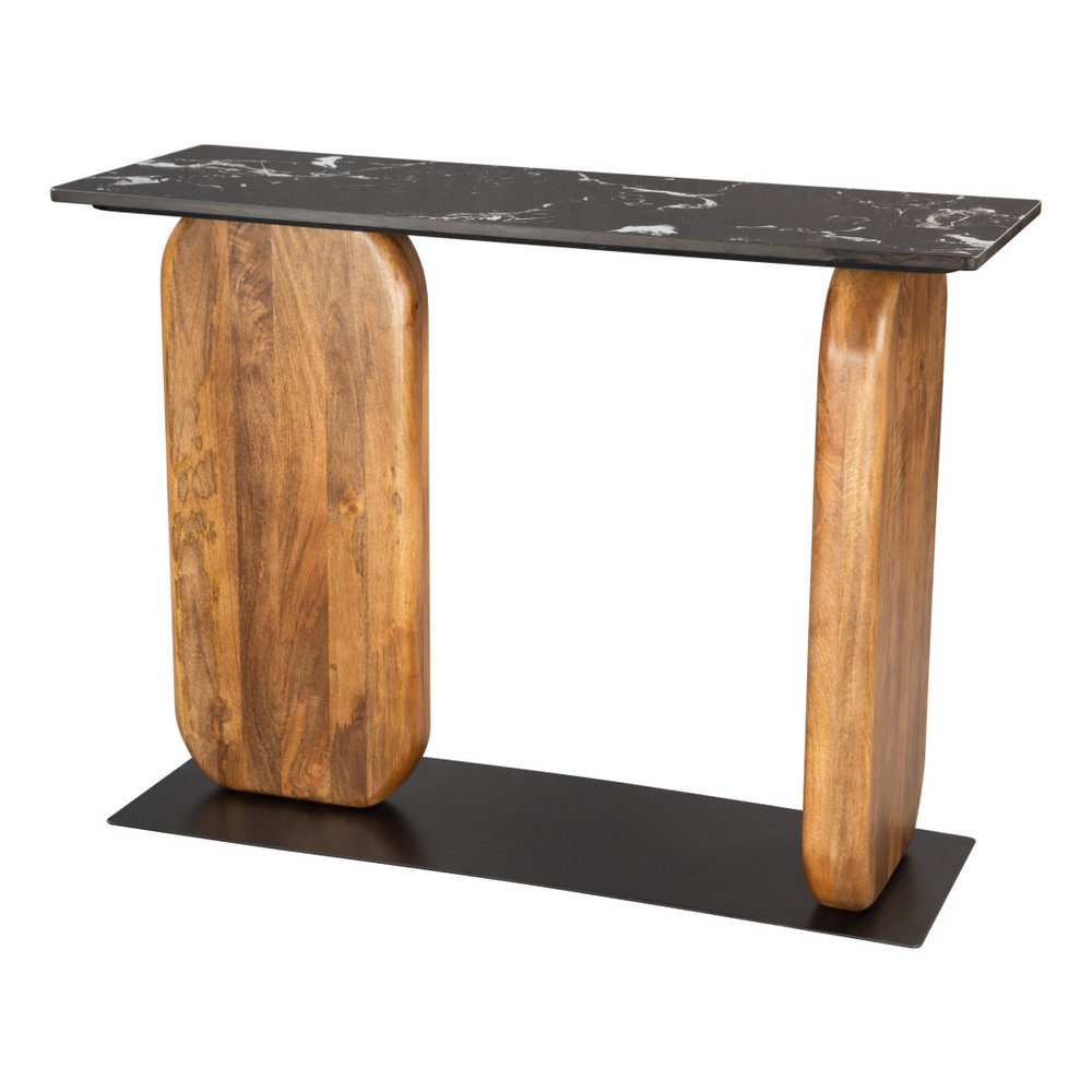 43" Black and Brown Genuine Marble and Solid Wood Solid Console Table HomeRoots