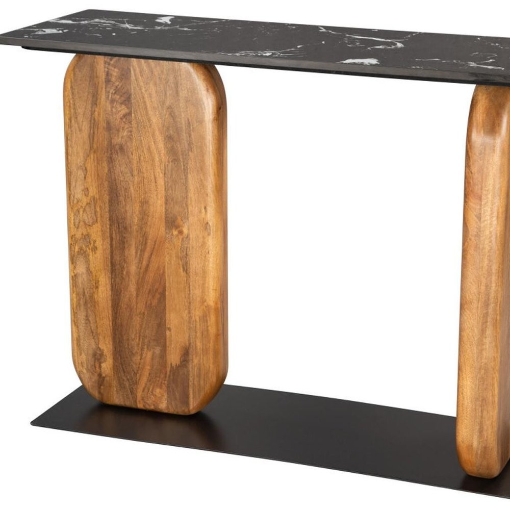 43" Black and Brown Genuine Marble and Solid Wood Solid Console Table HomeRoots