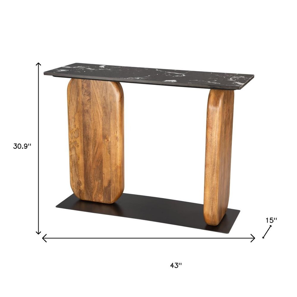 43" Black and Brown Genuine Marble and Solid Wood Solid Console Table HomeRoots