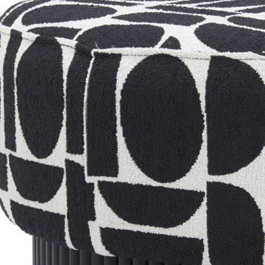 20" Black And White And Black Wood And Upholstery Cylinder Ottoman With Storage