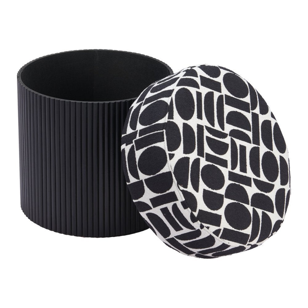 20" Black And White And Black Wood And Upholstery Cylinder Ottoman With Storage — view 6