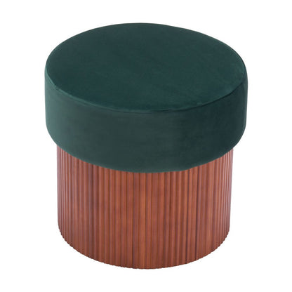 20" Green And Brown Wood And Velvet Round Ottoman With Storage HomeRoots