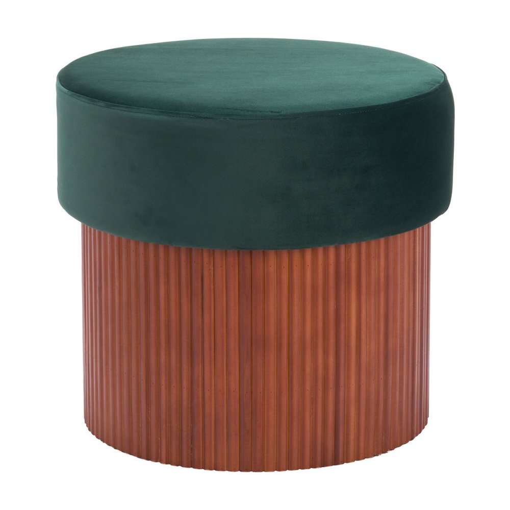 20" Green And Brown Wood And Velvet Round Ottoman With Storage HomeRoots