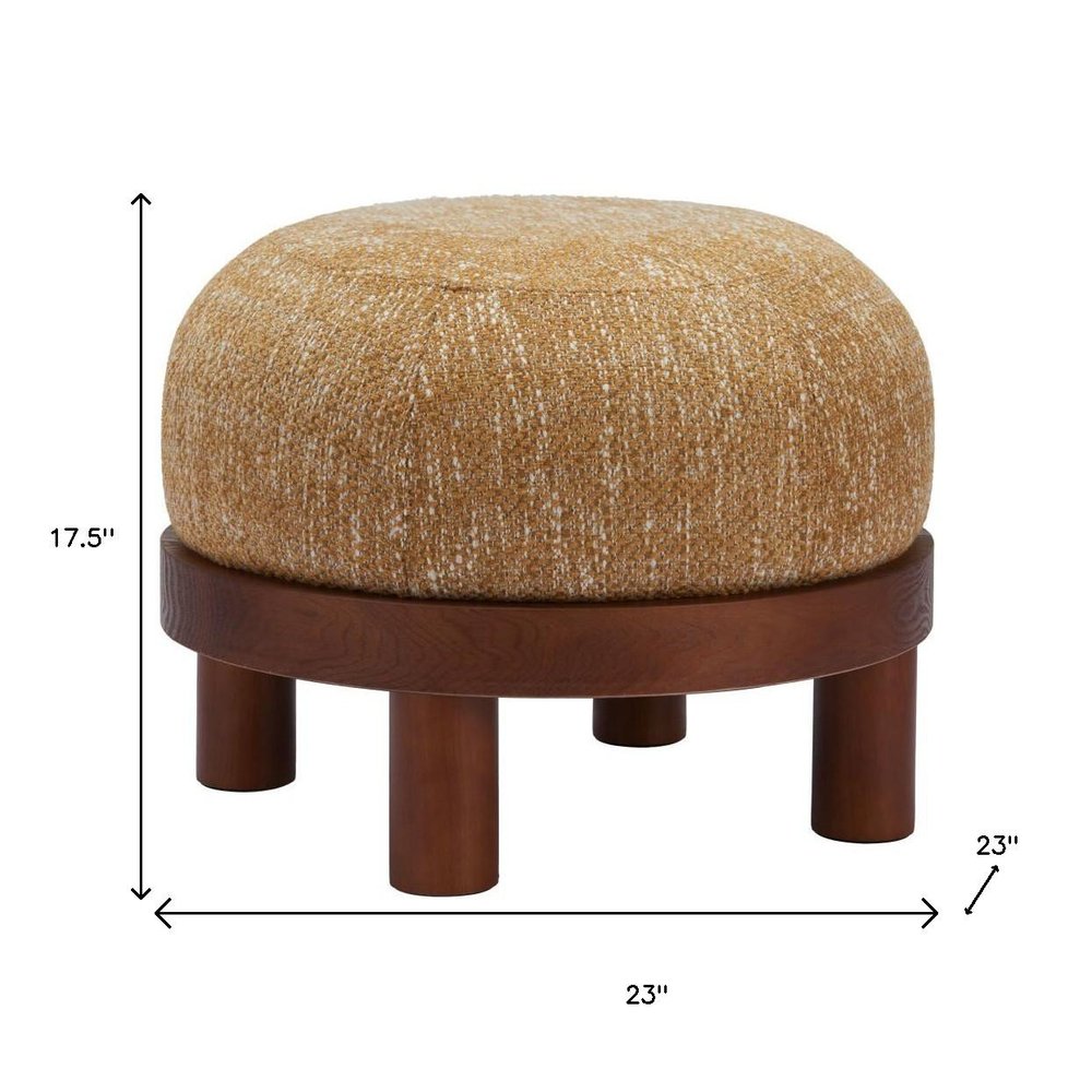 23" Wisteria And Brown Upholstery Abstract Round Ottoman HomeRoots