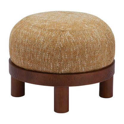 23" Wisteria And Brown Upholstery Abstract Round Ottoman HomeRoots