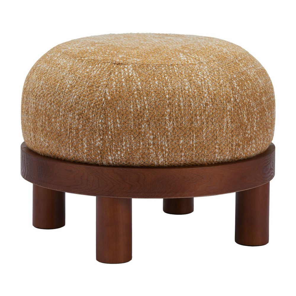 23" Wisteria And Brown Upholstery Abstract Round Ottoman HomeRoots