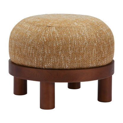 23" Wisteria And Brown Upholstery Abstract Round Ottoman HomeRoots