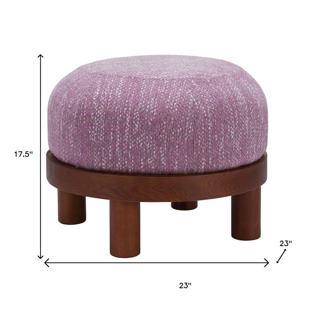 23" Wisteria And Brown Upholstery Abstract Round Ottoman HomeRoots