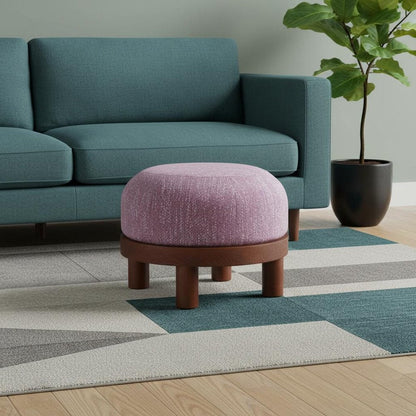 23" Wisteria And Brown Upholstery Abstract Round Ottoman HomeRoots
