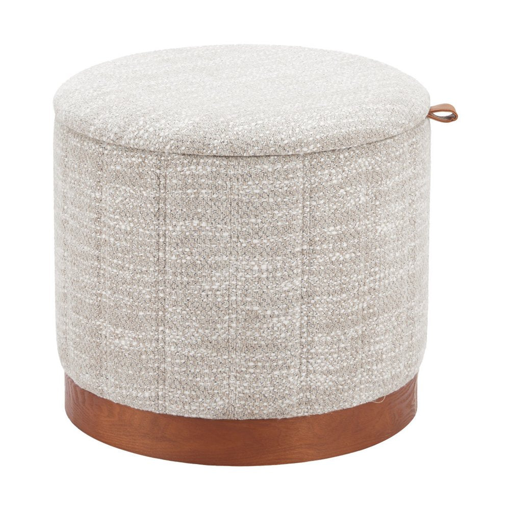 20" Gray Wood And Fabric Round Ottoman With Storage — view 3