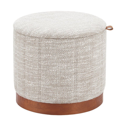20" Gray Wood And Fabric Round Ottoman With Storage HomeRoots