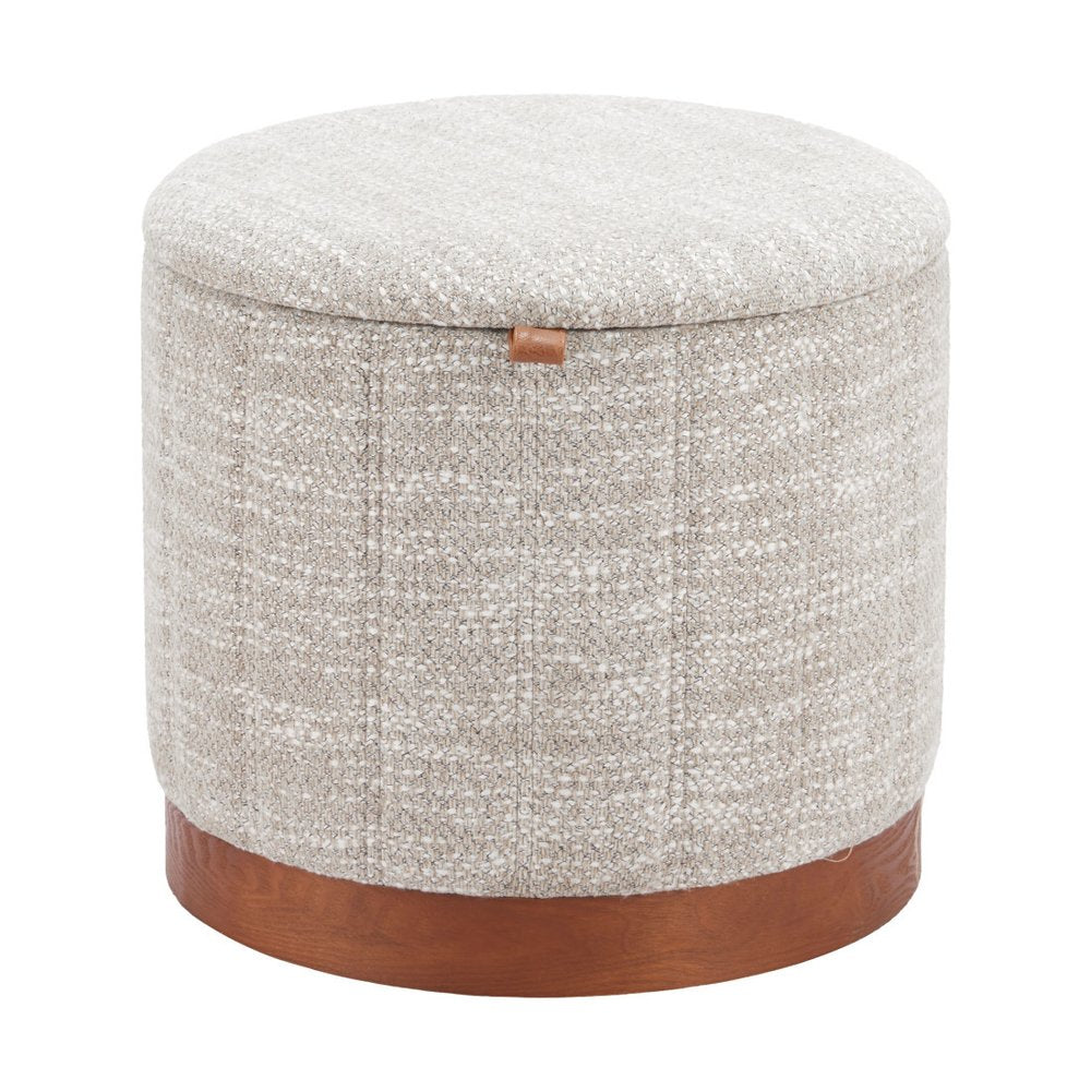 20" Gray Wood And Fabric Round Ottoman With Storage — view 4