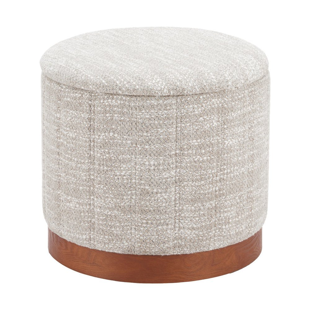 20" Gray Wood And Fabric Round Ottoman With Storage — view 5