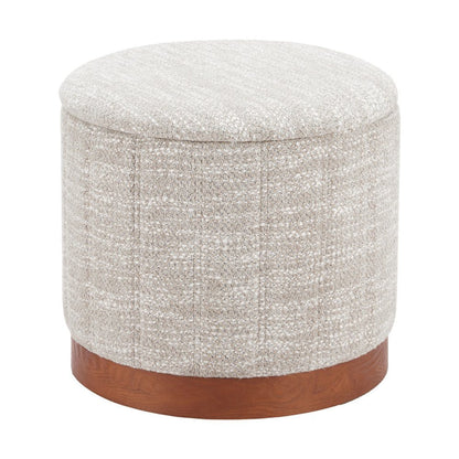 20" Gray Wood And Fabric Round Ottoman With Storage HomeRoots
