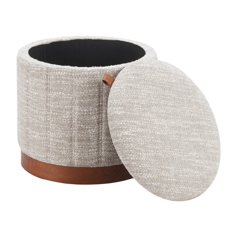20" Gray Wood And Fabric Round Ottoman With Storage — view 6